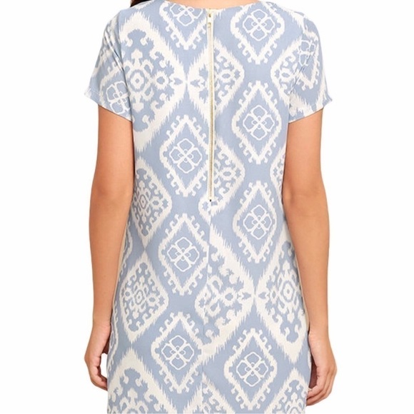 LULUS Give Me A Print Lined Mini Shift Dress Light Blue - Picture 3 of 7